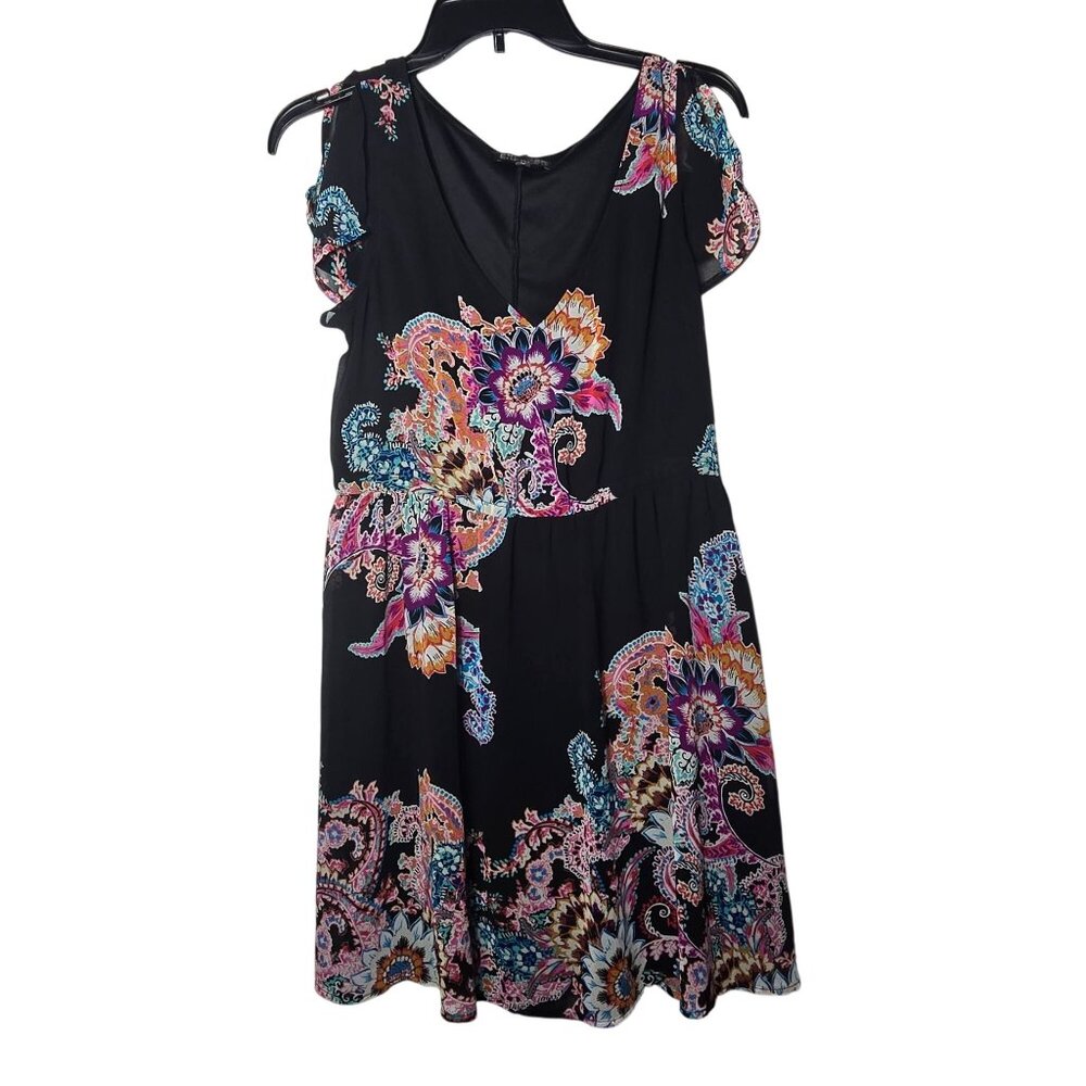 Express Dark Floral Paisley Mini Dress Size‎ Medium Boho Multicolor Summer Short